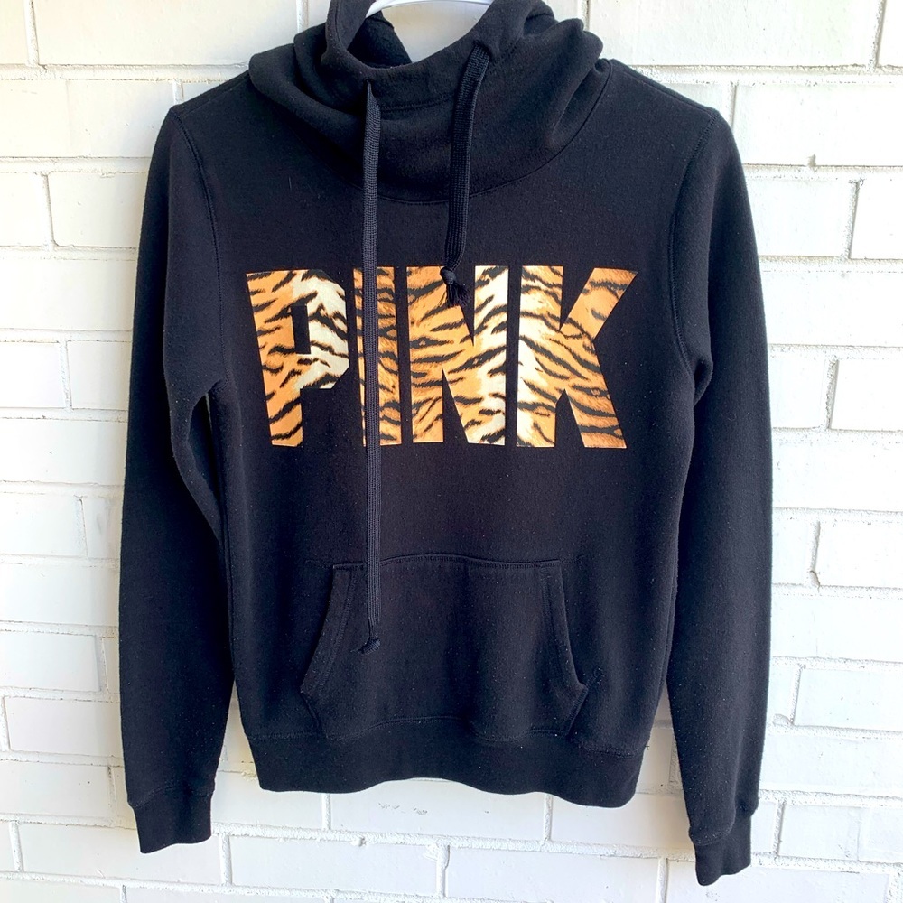 PINK Victoria’s Secret Hoodie Black Tiger Print Graphic